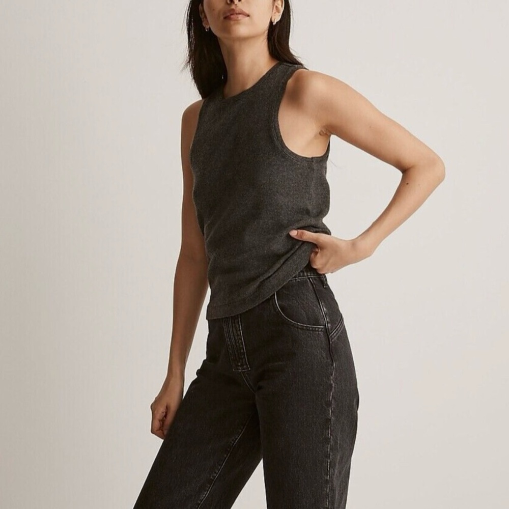 Madewell Ribbed Sleeveless Tank in Black Coal